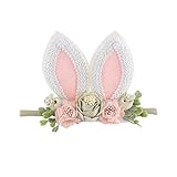 KIDOCHEESE Bunny Headband Bunny Rose Ears Easter Headbands Baby Girls Flower Crown Spring Bunny Headbands (C)