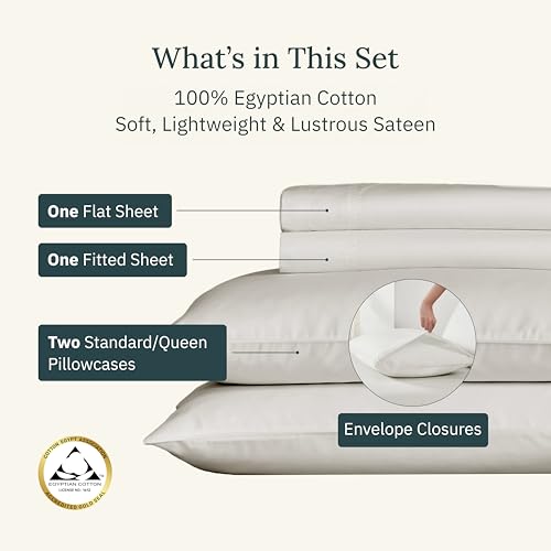 California Design Den Certified Luxury 100% Egyptian Cotton Bed Sheets Queen Size - Deep Pocket Bed Sheets Set, Sateen Cooling Sheets for Hot Sleepers - Ivory (Cream Tone)