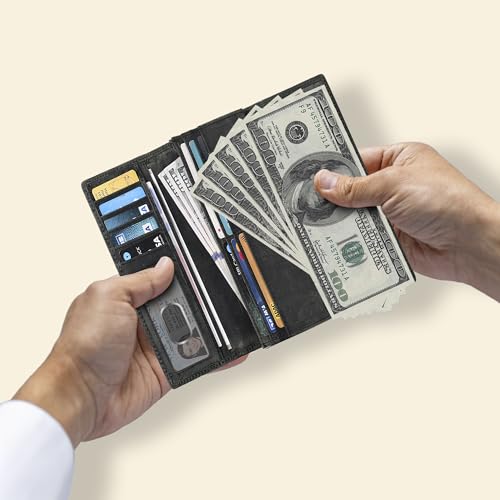 Image of Real Leather Women Wallet Leather with RFID Blocking -Trifold Card Holder Designer Ladies Clutch with ID Window Wallets