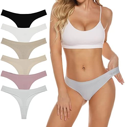Jaywan Seamless Thongs Underwear for Women Breathable Stretch Thong Panties No Show Thong 6 Pack