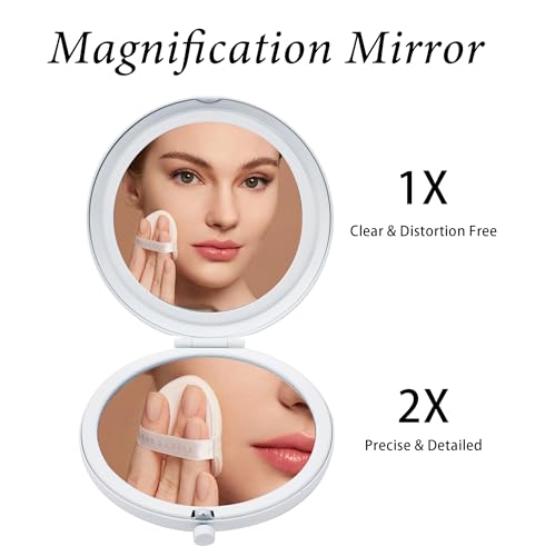 QUSTGO Compact Mirror, Pocket Travel Makeup Mirror for Purse, Metal Round Shell, 2-Sided 1X/2X Magnifying, Portable, Folding, Handheld, White,12 Pack by QUSTGO - Image 4