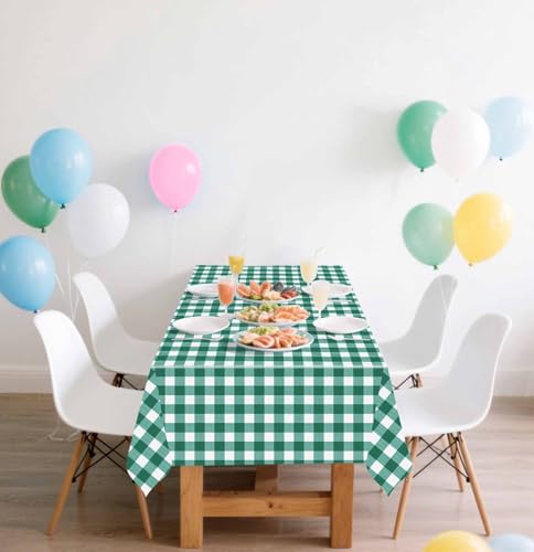 Image of SietDESEO 6 Pack Green Gingham Tablecloth Rectangle 54 x 108 Green and White Checkered Table Cloth Disposable Plaid Table Cover Plastic for Birthday Baby Shower Picnic Wedding Party Supplies