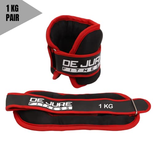Image of DE JURE FITNESS Adjustable Ankle Weights Set 2KG (1Kg x 2) � Grey | Cardio, Running, Weight Training & Home Gym | Spandex + Cast Iron | Comfortable Fit with Velcro Strap | Unisex Fitness Gear - Red