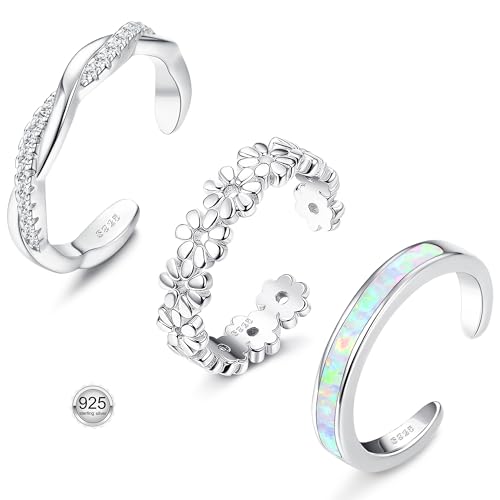 FIASASO 925 Sterling Silver Toe Rings for Women Adjustable 14K White Gold Plated Silver