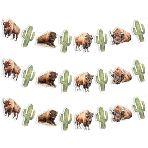 Wonmelody Bison Party Decoration Bison Cactus Party Banner Bison Garland Wild Animal Birthday Party Decor Bison Birthday Party Banner for Baby Shower Western Farm Animals Theme 1st 2nd 3rd Birthday