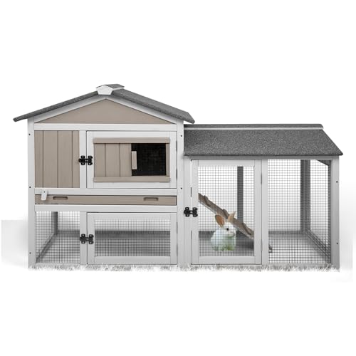 PetsCosset 57" L Rabbit Hutch with Waterproof Roof,Grey