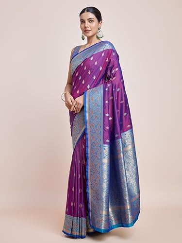 Image of Monjolika Fashion Women's Banarasi Silk Saree in Satin and traditional golden zari work comes with Unstitched Blouse Piece