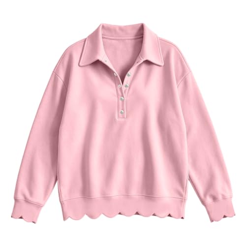 Womens Scalloped Sweatshirt Casual V Neck Pullover Button Up Tops - image 7
