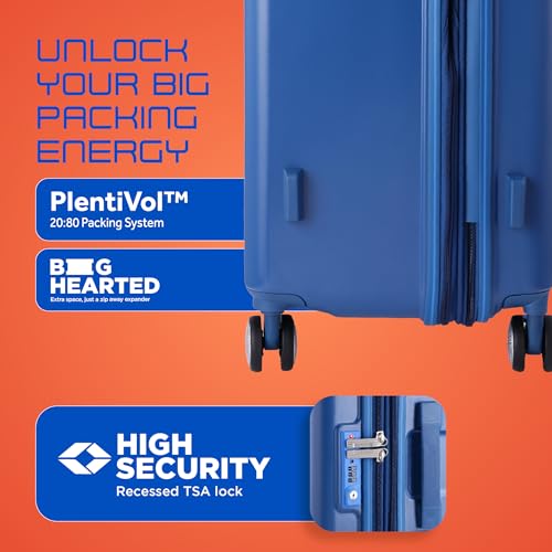 Image of American Tourister Purimax 77 CM Check-in Suitcase with TSA Lock & 8 Wheels Hard Polycarbonate /Trolley Bag for Holiday /Travel Bag for Holiday /Travel Bag with Double Spinner Wheels for Unisex- Blue