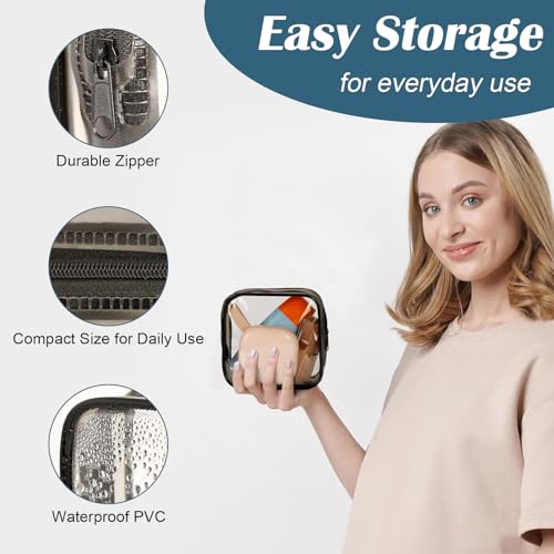 Approved Toiletry Bag, 3 Pack Small Clear Makeup Bag, Mini Makeup Zipper Pouch Cosmetic Bag for Women Men Purse Essentials Items, Coin Purse Data Cable Organizer Travel Bag3
