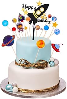 Auidy_6TXD 17Pcs Space Cake Toppers, Space Theme Happy Birthday Cake Decorations Astronaut Cupcake Toppers for Kid boys Birthday Space Theme Party