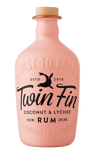 Twin Fin Coconut & Lychee Rum | Caribbean Rum Blended in Cornwall | Sweet Tropical Aromas & Smooth Finish | Pair with Lemonade or Soda | Summer Cocktails | 38% vol | 70cl