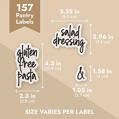 Talented Kitchen 157 Pantry Labels For Food Containers, Preprinted Clear Kitchen Food Labels For Organizing Storage Canisters & Jars, Black Script + Numbers Stickers #TOP4