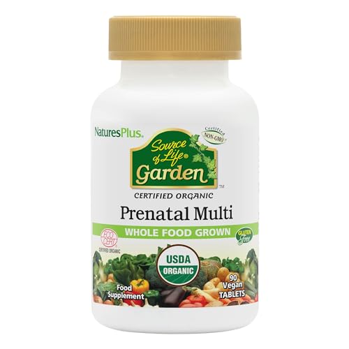 NaturesPlus Source of Life Garden Organic Prenatal Multivitamin - Vegan Prenatal Vitamins Supplement - Folate, Methyl B12, Iron - Organic, Gluten Free - 90 Tablets