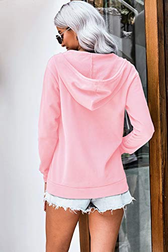 Wrolem Women Casual Zip Up Hoodie Lightweight Comfy Loose Long Sleeve Sweatshirt Solid Color With Pockets #TOP4