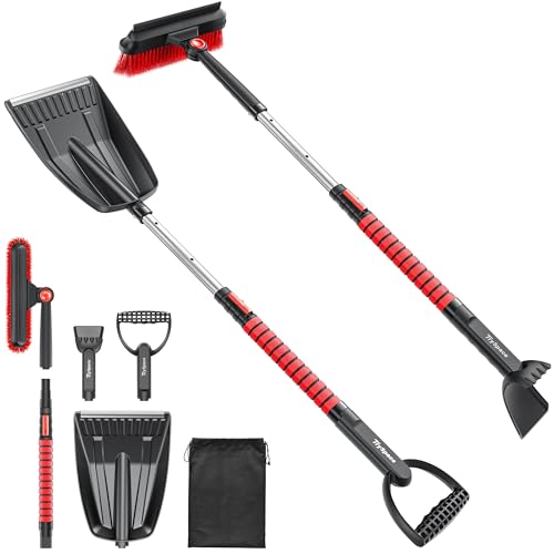 TrySpace All-Around High-Efficiency Cleaning 39 inch Extendable Snow Brush and Ice Scraper with Squeegee, Shovel, Ice Scrapers for Car Windshield, Truck, SUV Snow Removal Tool, Winter Car Accessories