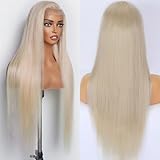 Looxey 13x6 Synthetic Lace Front Wig for Black Women, 24 Inch HD Transparent Pre Plucked Hairline Glueless Wigs Lace Frontal Natural Synthetic Long Straight Wig for Daily Party (Light Blonde)