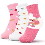 Funnysoft 3 Pairs Winter Fuzzy Socks for Women Warm Winter Animal Socks Novelty Christmas Stocking Stuffers(Donut)