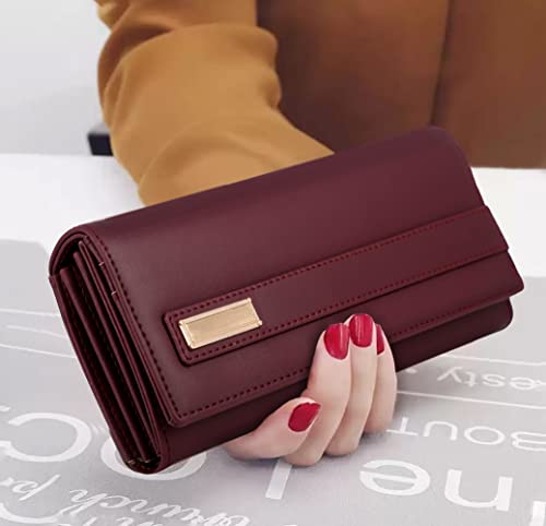Image of ALSU Women's Maroon Hand Wallet Trendy | Hand Clutch| Hand Purse| 6 Card Pocket| Zipper Pockets| Phone Pocket| Office use (shd-002mar)