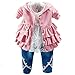 Peacolate 6M-4J Baby Kleidung Mädchen Set 3 -teilige Outfits Langarm Spitze T-Shirt Leder Falbala Jacke und Jeans (6-12M, Rosa)