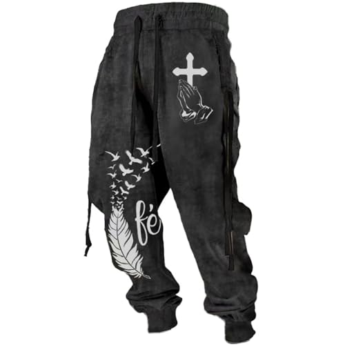 Image of Men's 3D Printed Jogger Pants with Elastic Waist and Drawstring, Lightweight Casual Sweatpants for Sports and Daily Wear, Breathable Fabric, Multiple Sizes (Black, XL)