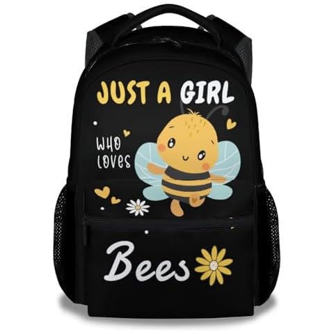 BEOIIBIRD Bee Backpack Kids, 16 Inch Black Backpacks for School, Cute Lightweight Durable Bookbag for Girls Cover