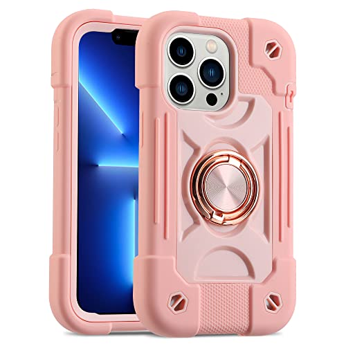 Image of MARKILL Compatible with iPhone with Built-in 360Rotating Ring Stand, Military Grade Drop Protection Full Body Rugged Heavy Duty Case Durable Cover (Pink, iPhone 13 Pro Max 6.7 inch)