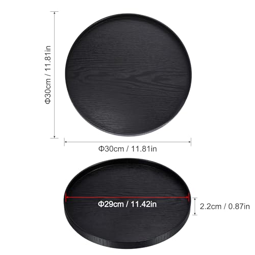 PATIKIL Wood Serving Tray 12 Inch, Round Decorative Platter for Home Decor Kitchen Table Candle Holder, Black by PATIKIL - Image 2