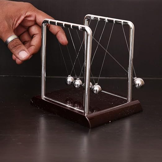 Image of Premsons Newton Cradle Pendulum - Big Metal Perpetual Motion Toy | Swing Balance Collision Balls with Polished Plastic Base & Nylon Strings | Desk Decoration Figurine for Office & Home (Maroon)