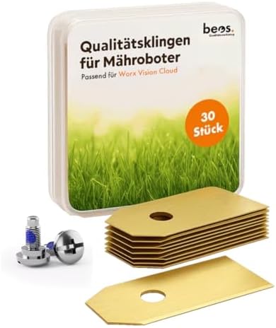 BEOS 30x Premium Titan Ersatzmesser für WORX Vision Cloud | Edelstahlklingen mit Titan-Carbid-Beschichtung – Schrauben mit Sicherungslack