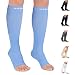 NEWZILL Copper Compression Socks for Women & Men Circulation 20-30 mmHg, Graduated Open Toe, Cotton Compression Socks for Nurses Lightblue L/XL