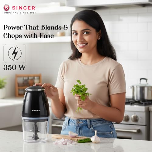 Image of SINGER Nexchop Mini Single Speed Electric Chopper 350W | 700ml Bowl | 4 Stainless Steel Blades | Low Noise | Lightweight | ISI Certified | 2-Year Warranty