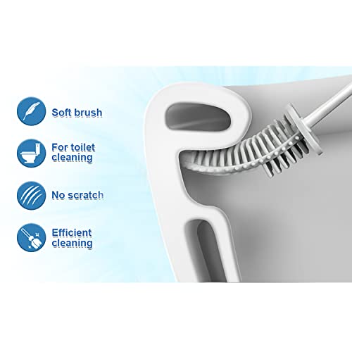 Straame Silicone Toilet Brush and Holder Set including No-Slip Long Plastic Handle & Soft Flexible Bristles - Image 3