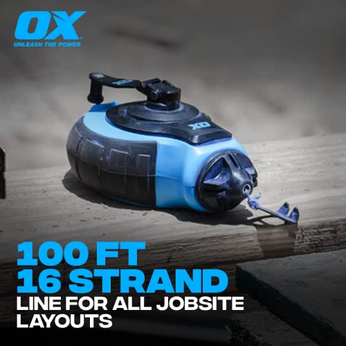 Ox Tools Chalk Box - 100' Thick Line, Curved Hook, 6:1 Gear Ratio, Metal Handle, Easy Top Load, Ergonomic Shape & Rubber Grips - Ideal For Deck Builders, Framers, Roofers, #TOP4