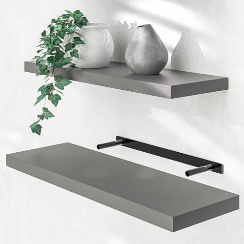 Casaria® Wandregal Holz Grau Regal mit Halterung 15kg Tragkraft Hängeregal Küche Wohnzimmer Flur Wand Schweberegal Bücherregal Regalbrett Schwebend Matt 70cm