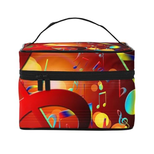 Beauty case organizer grande borsa da viaggio con stampa a nastro rosa con cerniera per donne e truccatori quadrata portatile Chiave musicale colorata Taglia unica