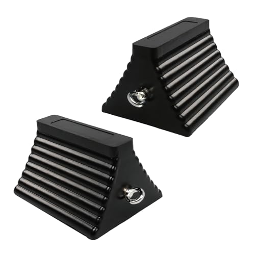 Lbraxyi Heavy Duty Rubber Wheel Chocks with Eyebolt, Durable Rubber Made Tire Chalk Blocks, All-Weather, for Semi Trucks, Trailers, Cars, RVs or Other Heavy Equipments (2, Black)