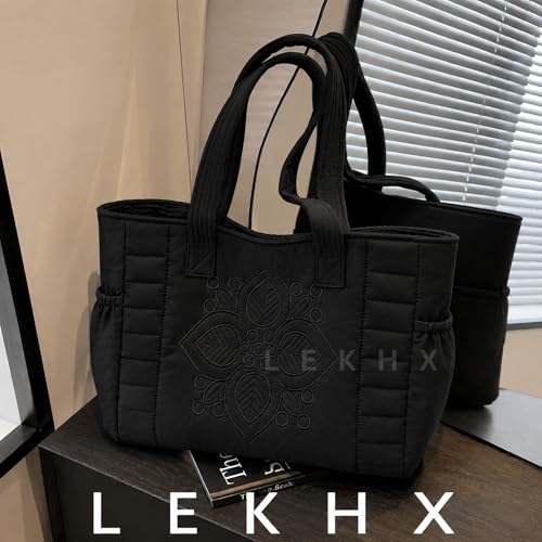 Image of LX LEKHX Tote Bag for Women | Lightweight Shoulder Handbag with 2 Main Zip Compartments & Multiple Pockets | Water Resistant Polyester Fabric | Office, Travel & Daily Use