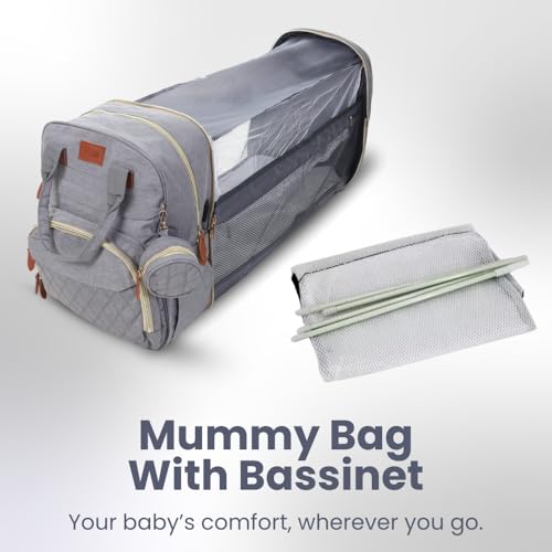 Image of Diaper Bag Backpack with Built-in Changing Station,Large Capacity Waterproof Mummy Bag with Bassinet,Insulated Pockets,Laptop Compartment & Organizer for Baby Essentials Travel,Unisex-Grey