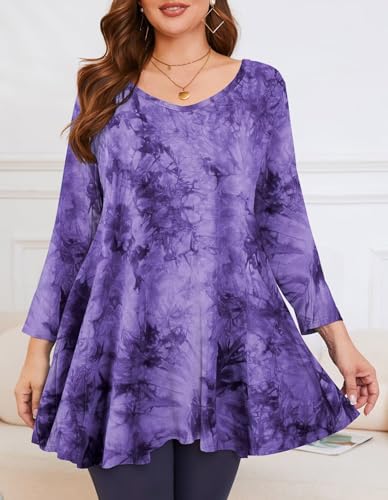 Image of LARACE Tunics 3 /4 Sleeve Plus Size Tops for Women V Neck Loose Fit Flowy Clothing for Leggings