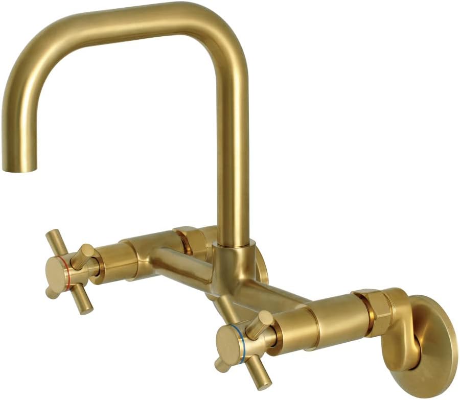 Kingston Brass Concord 8-Inch Adjustable Center Wall Mount Kitchen Faucet, Brushed Brass