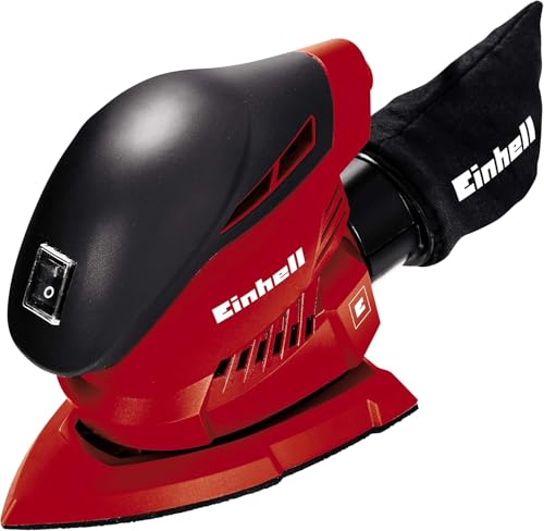 Einhell Multi-Sander TH-OS 1016 (100 W, 24000 Min-1 Oscillation Speed, 150 X 150 X 100 mm Grinding Surface, Soft Grip, Filter Bag, Dust Extraction, Inclusive 1 Piece of Sand Paper), Black, red