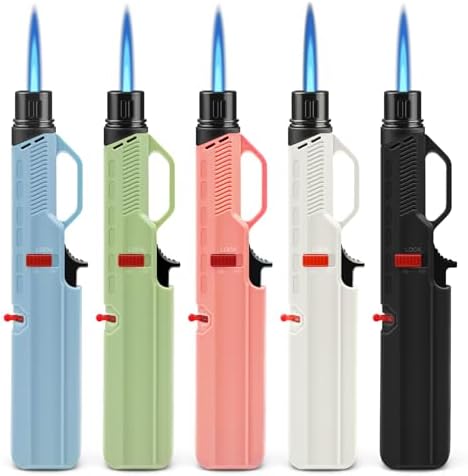 5 Pack Long Torch Lighter, Windproof Adjustable Jet Flame, with S...