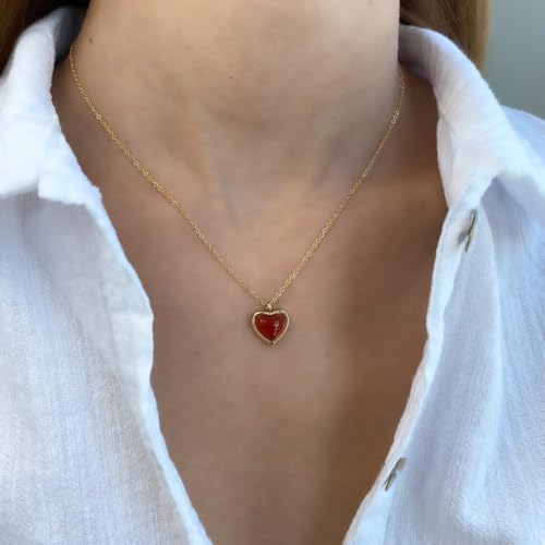 Joxevyia Carnelian Crystal Heart Necklace Raw Stone Healing Crystals Dainty Heart Gemstone Gold Pendant Necklace Anniversary Birthday Valentines Gift for Her4