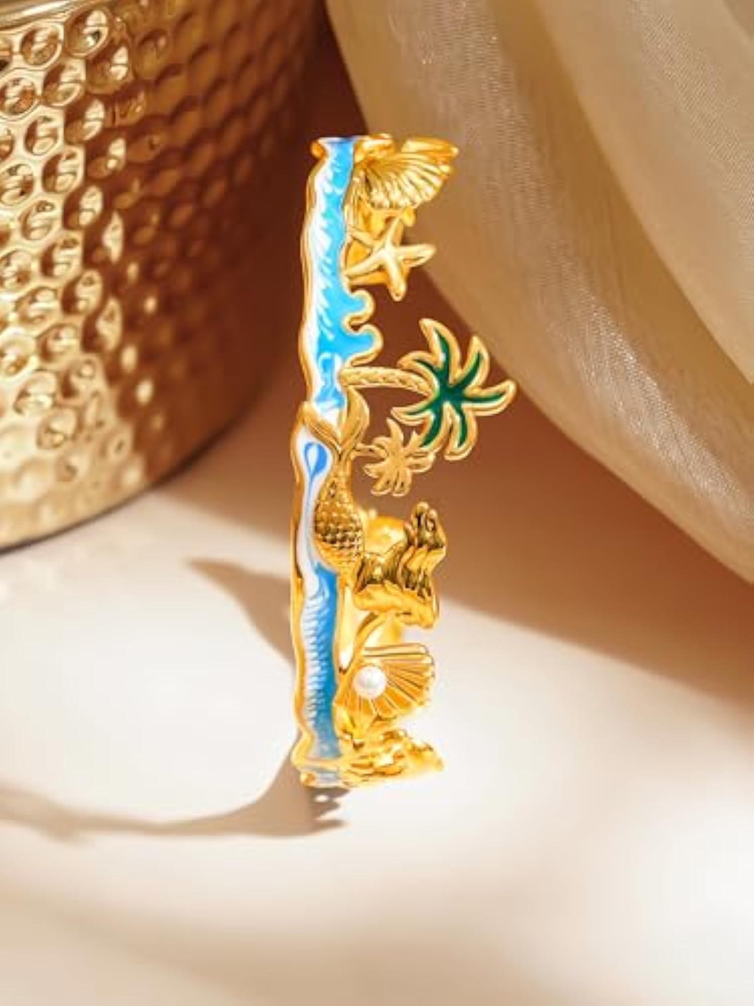 Women's 18K Gold Plated Openable Beach Bracelet, Waterproof