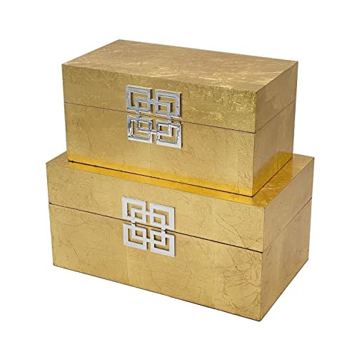 Galt International Storage Box Set Decorative Storage Box W/Hinged Lid Classic Design Wood Decor Boxes With Geometric Clasp Storage For Bedroom & Home cover