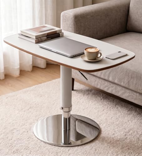 Zpnevx TV Trays for Eating on Couch, Adjustable Height Swivel TV Tray with Saddle Faux Leather Top, Heavy Duty Snack Table for Sofa Bed Recliner, C Shaped Side Table for Laptop Dinner Small Spaces