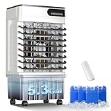 MEPTY Swamp Cooler Air Conditioner, Evaporative Air Cooler with 5.3 Gallon Water Tank, 4 Ice Packs, 3 Speeds&Modes, 12H Timer, 120°Oscillation, Remote, Portable Air Cooler for Indoor Outdoor Use