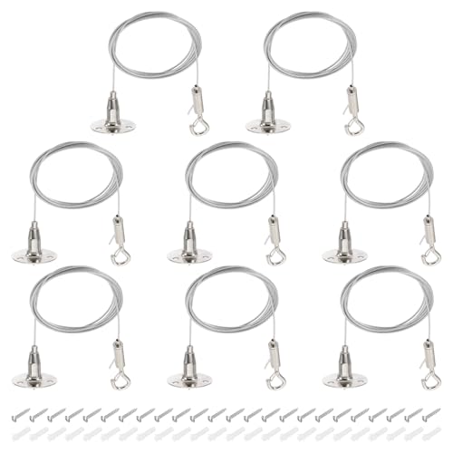 Image of PATIKIL 8 Pcs Adjustable Picture Hanging Wire Kit, 2m /6.6ft Fit for 1.5mm Wire Heavy Duty PVC Coated Stainless Steel Wire Rope Hanger Hardware with Hanging Disc for Hanging Mirrors, Frames