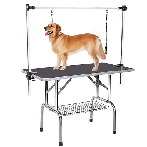 ZSQ Home Dog Grooming Table, Grooming Table for Medium Dogs at Home, Foldable Pet Groom Table with Storage Basket for Large/Medium/Small Dogs, Pet Grooming Table for Home, 46